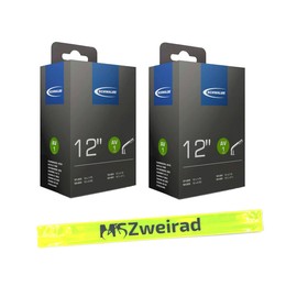 Schwalbe Inner Tube AV1 12 Inch ETRTO 47/62-203, Schrader Valve, 45° Valve Angle, Children's Bicycle, Scooter, Pushchair with MSZweirad Reflective Band, Pack of 2