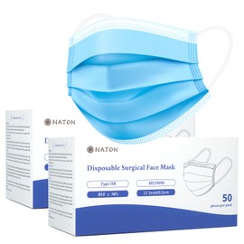 NATON NATON 50Pack Surgical Masks,3 Layer Disposable Face Masks|Mask with Elastic Ear Loops (Blue)