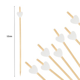 Catelves Cocktail Sticks Pack of 100 Wooden Skewers Hearts Finger Food Skewers, White Hearts Cocktail Skewers, Wooden Toothpicks, 12 cm, Fruit Skewers, Party Skewers, Burger Skewers, Cocktail