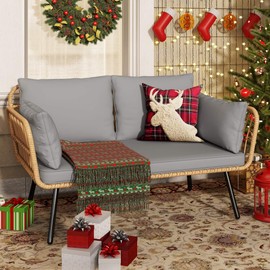 YITAHOME Patio Loveseat, All-Weather Wicker 2-Seat Sofa with Cushions & Lumbar Pillows, Outdoor Patio Furniture for Patio, Balcony, Backyard, Deck, Poolside - Grey