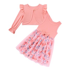 UNICOMIDEA Girls Dresses Toddler 2Pcs Cotton Toddler Girls 2t 3t Winter Summer Butterfly Dress and Knit Cardigan Set Baby Party School Birthday Clothes 2-3T