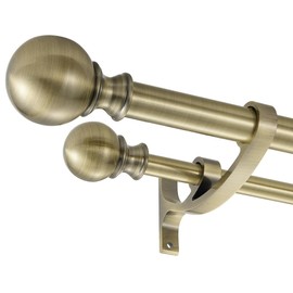 Antique Bronze Double Curtain Rods for Windows 28-48 Inch, Decorative Drapery Rod with Round Finials, 1-Inch Front and 5/8 Inch Back Telescoping Dual Window Curtain Rod