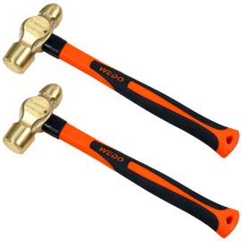 WEDO 2PCS Brass Ball Peen Hammer Set,3/4lb+1lb,Fiberglass Handle,Die-Forged,Corrosion Resistant,DIN Standard
