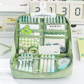 Pencil Case Pen Bag Storage Bag for Pouch Stationery Students Office Women Storage Case, Multi-Compartment Pencil Bag (Coffee)