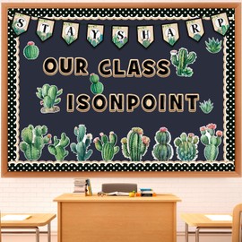 Qilery 64 Pcs Cactus Bulletin Board Set Greenery Classroom Decoration Stay Sharp Our Class Is on Point Cactus Bulletin Board Cutouts for Elementary Greenery Classroom Decor