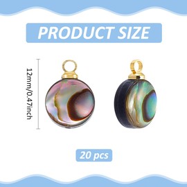 BENECREAT 20 Pcs Natural Abalone Shell Charms, Flat Round Paua Shell Connectors Pendants with Storage Containers for DIY Crafts Necklace Bracelet Jewelry Making