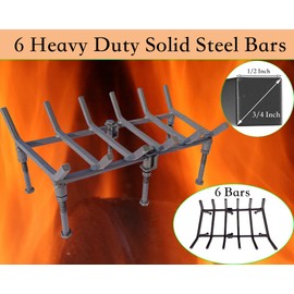 TAFIEDA Fireplace Log Holder. 18 Inches Heavy Duty Solid Steel Fireplace Grate. Upgrade Adjustable Fireplace Grate 6 Solid Steel Feet with 6 Bar Fireplace Wood Holder. Best Fireplace Accessories.