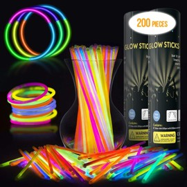 Glow Sticks Party Pack - 200 Pieces Glow Sticks with Connectors - Multicolor Glow in the Dark for Kids Birthday Party - Spaced Themed Neon Party Decorations - Cool Party Favors for Kids (8 Inches)