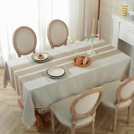 Laolitou Cotton Linen Waterproof Tablecloth for Dining Table Rustic Farmhouse Kitchen Rectangle Table Cloth Coffee Table Cover, Coffee Lines, 55x86 Inch