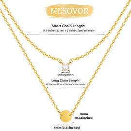 Mesovor Gold Layered Necklaces for Women, 18k Gold Plated Dainty Trendy Disc Pendant Necklace | Beaded Coin Diamond Snake Chain Choker Necklace Jewelry Gifts (Zircon)