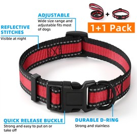 Mile High Life Reflective Dog Collar & Leash - Adjustable (Red, Large Pack of 2)