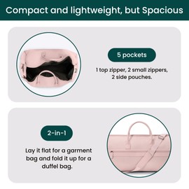 Nobl Travel Fold-n-Go Duffel Bag, Convertible Garment Duffel Bag for Travel – 2-in-1 Carry-On Suit Organizer & Weekender Bag, Spacious Interior for 3-7 Day Trips, Fits Shoes & Accessories - Pink