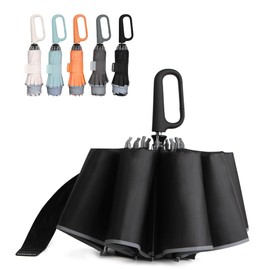 QWB TUMAAOTU Inverted Umbrella with Carabiner Handle, Wind Proof Umbrellas For Rain, 46 Inch Portable Reverse Folding Umbrella, Car Umbrella for Women Men, 10 Ribs (black)