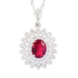 RIZILIA Sunflower Pendant with 45cm(18") Chain & Oval Cut Gemstones CZ [Red Ruby] in 18K White Gold Plated, Simple Modern Elegance