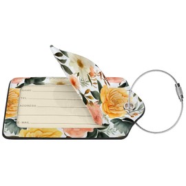 2 Pcs Floral Luggage Tags for Suitcases Flower Unique Leather Baggage Tags Identifiers for Travel Stainless Steel Loop Name Id Label