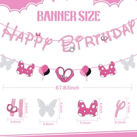 GZDUCK Mouse Birthday Decorations for Girls- Pink Mouse Birthday Banner, Glitter Mouse Birthday Decoration, Cartoon Theme Happy Birthday Banner for Girls 1st 2nd 3rd Birthday Party Baby Shower
