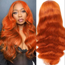 Shciyair Ginger 13x4 Lace Front Wigs Human Hair Pre Plucked 200 Density Ginger Body Wave Human Hair Wig 22 Inch HD Lace Frontal Wigs For Women