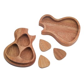 Hobbspring Guitar Picks 3 Pcs Wooden Guitar Picks with Holder Box Wood Guitar Shape Collector Box Classical Triangle Guitar Picks for Bass Guitar Musical Ukulele Lover
