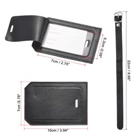 sourcing map Luggage Tag PU Holders, 10x7cm Baggage Label Identifier with Straps for Backpack Travel Bag Suitcase, Black Pack of 3