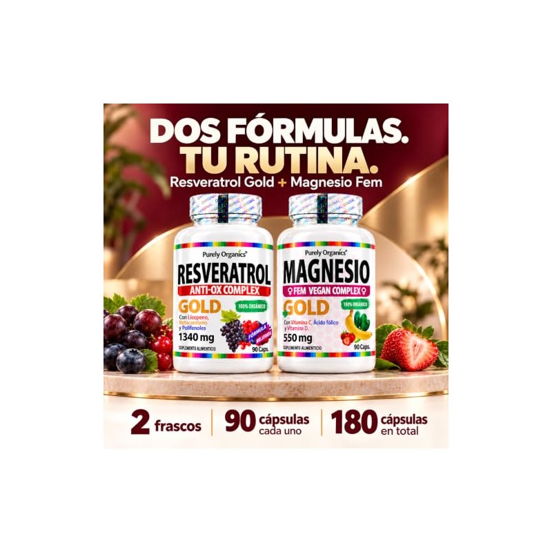 Purely Organics Resveratrol Gold + Magnesio Fem, 90 Cápsulas c/u