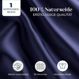 DREAMZIE Seidenkissenbezug 80x80 cm für Haar und Haut, Kissenbezüge Seide 19 Momme (Dunkelblau, 1 Stück)