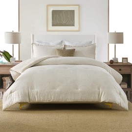 Comforters Queen Size, Bedding Comforters Sets, 100% Cotton, Damask Embroidery Pattern Queen Comforter Bedding Set, 3 Pieces, 90" × 90", Beige