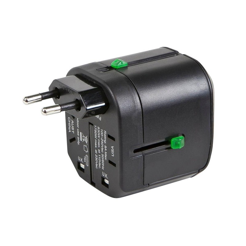 Monoprice Compact Cube Universal Travel Adapter, Supports International Power Outlets,