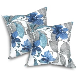 Melody Elephant Pack of 2 Patio Throw Pillow Covers ONLY, Water Repellent Cushion Cases 20x20 Inch, Square Pillowcases for Outdoor Couch Decoration, Clemens Noir Blue