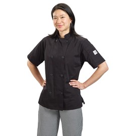 Mercer Culinary M60023BKL Millennia Women's Short Sleeve Cook Jacket with Traditional Buttons, Large, Black