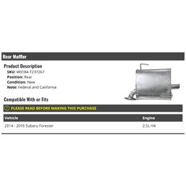 Rear Muffler - Compatible with 2014-2016 Subaru Forester 2.5L H4