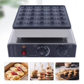 800W Commercial Mini Dutch Pancake Baker 25PCS Black Waffle Maker Machine 25 Holes Commercial Electric Nonstick Waffle Maker Machine with Precise Temp & Time Control