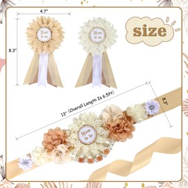 Cheerupp Neutral Ivory Baby Shower Sash and Pins Set - Boho Neutral Baby Shower Belly Belt and Mom to Be & Dad to Be Corsage Pins, New Parents Pregnancy Photo Props Party Supplies