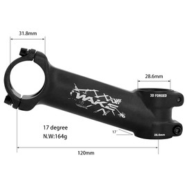 CYSKY MTB Stem 31.8mm 17 Degree 120mm Mountain Bike Stem Riser Handlebar Extender for MTB Road BMX City Bike Bicycle (17 Degree 31.8 x 120mm)