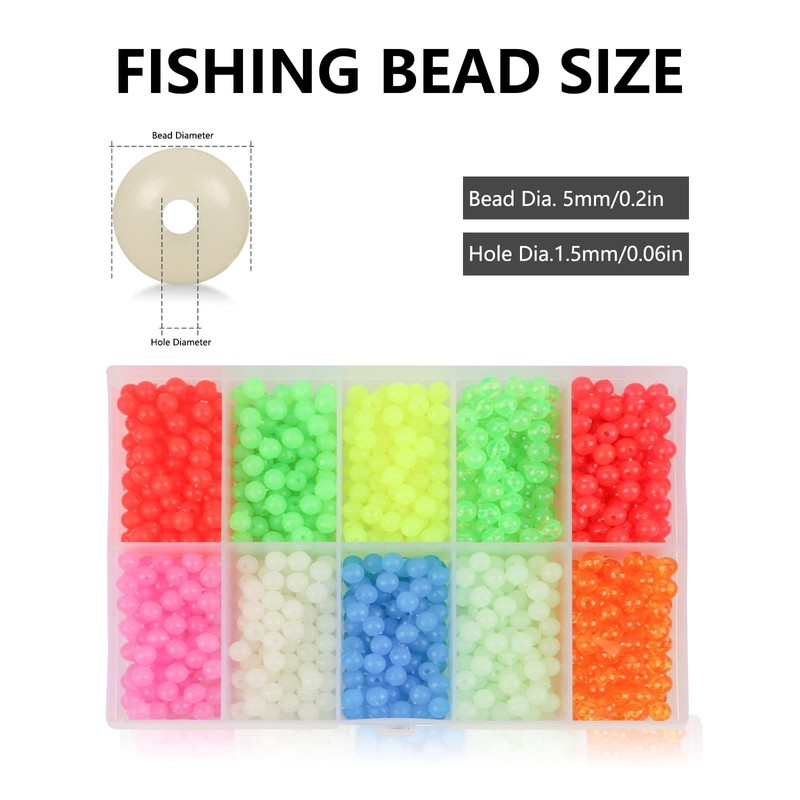 XuuHaa 1000PCS Fishing Beads Assorted Set, Premium 5mm Round Float