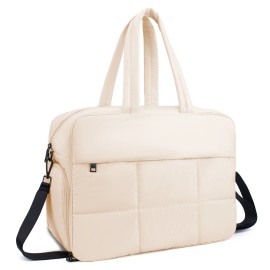 Nylon Puffer Tote Bags Weekender Fluffy Bags Quilted Personal Bag for Airlines Overnight Gym Versatile Totecolor: cream