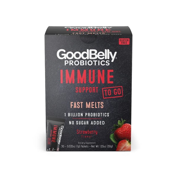 GoodBelly to Go® Fast Melts - Promotes Immunity Support Through Live Probiotics for Women & Men, Strawberry Flavor, 30 On-The-Go Packets