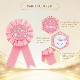 Pink It's My Birthday Tinplate Badge Pin, Crown Happy Birthday Button Pin, It's My Birthday Pink Rosette Badge Pin for Girl Women, Brooch Buttons for 18th/21st/30th Birthday Party Celebration