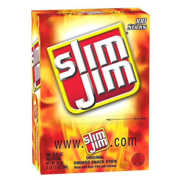 Slim Jim Smoked Snack Sticks, Original,28-Oz Total (Pack of 100)