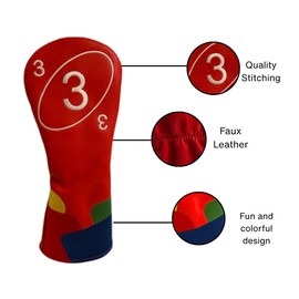 Apothos Golf, Golf Fairway 3 Woods Headcover, Red, Card Game Design, Golf Accessory, Premium Embroidered Stitching, Faux Leather, Durable, Easy to Clean