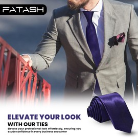 FATASH Men's Tie Classic Solid Satin Color Plan Formal Necktie Perfect for Business Wedding Party Work Regular Style - Violet