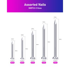 ANVINKU 300PCS Nails for Wood, 5 Sizes Assorted Nails, Galvanised Steel Nail, Fixing Wood Nail Outdoor for DIY, Carpentry, Fencing & Construction