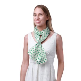 Basic Sense Unisex Shiny Celtic Shamrock Clover Scarf and Scarf Ring Set, Small Leaves Cream
