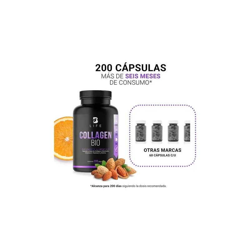 Biotina, Colágeno Y Vitamina E 200 Cápsulas Collagen Bio B
