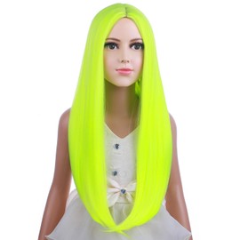PATTNIUM Kids Long Straight Lime Green Wig with Wig Cap