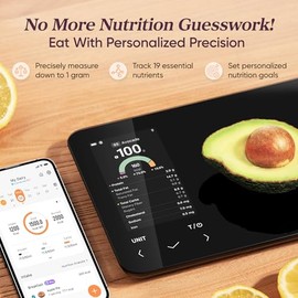 Cosori Smart Food Scale with Nutritional Calculator, USB Rechargeable, 11lb | AI Food Scan, Barcode Scan, 50 Food Preload, Free APP with 19 Nutrients,