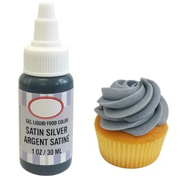 Satin Silver Liquid Gel Food Coloring – Metallic Edible Gel Color, 30ml