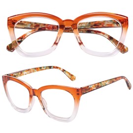 AQWANO Oversized Cat Eye Reading Glasses Women Blue Light Blocking, Filter UV Ray/Glare Computer Readers Fashion with Spring Hinge, Orange 1.5