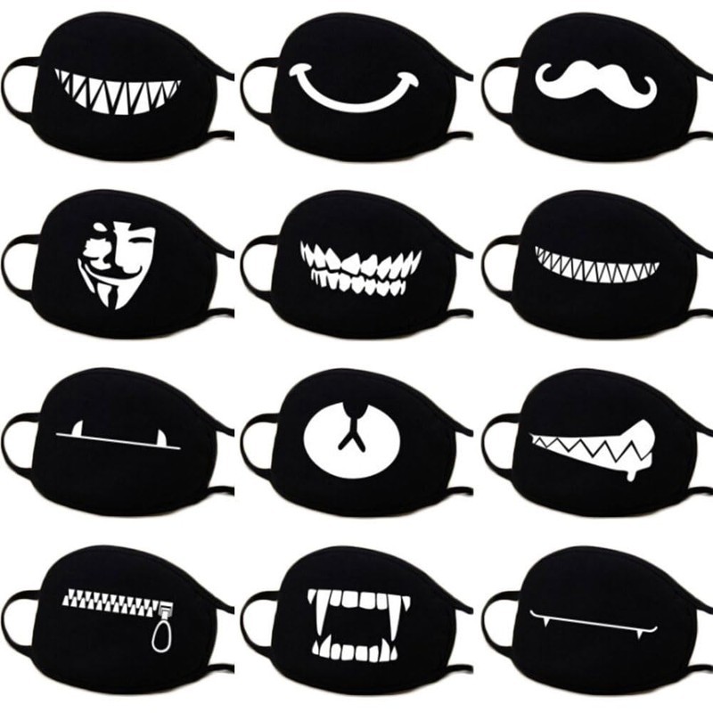 Cotton Mask, Reusable Black Daily Anti-Dust Mouth Cover with Funny