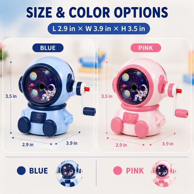 Astronaut Pencil Sharpener for School & Art – Adjustable Hand