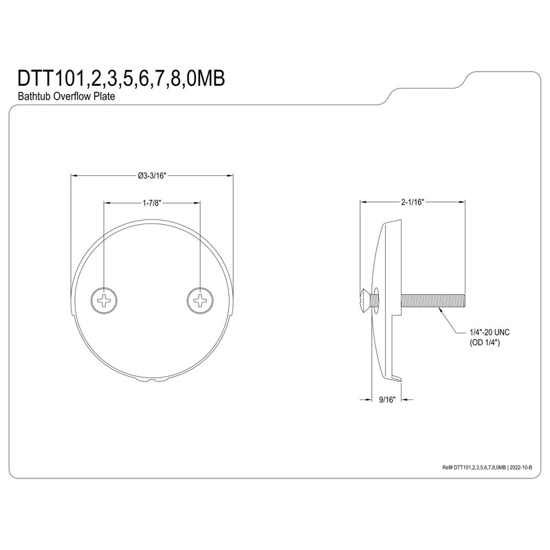 Kingston Brass DTT100MB Made to Match Bathtub Overflow Plate, 3-3/16